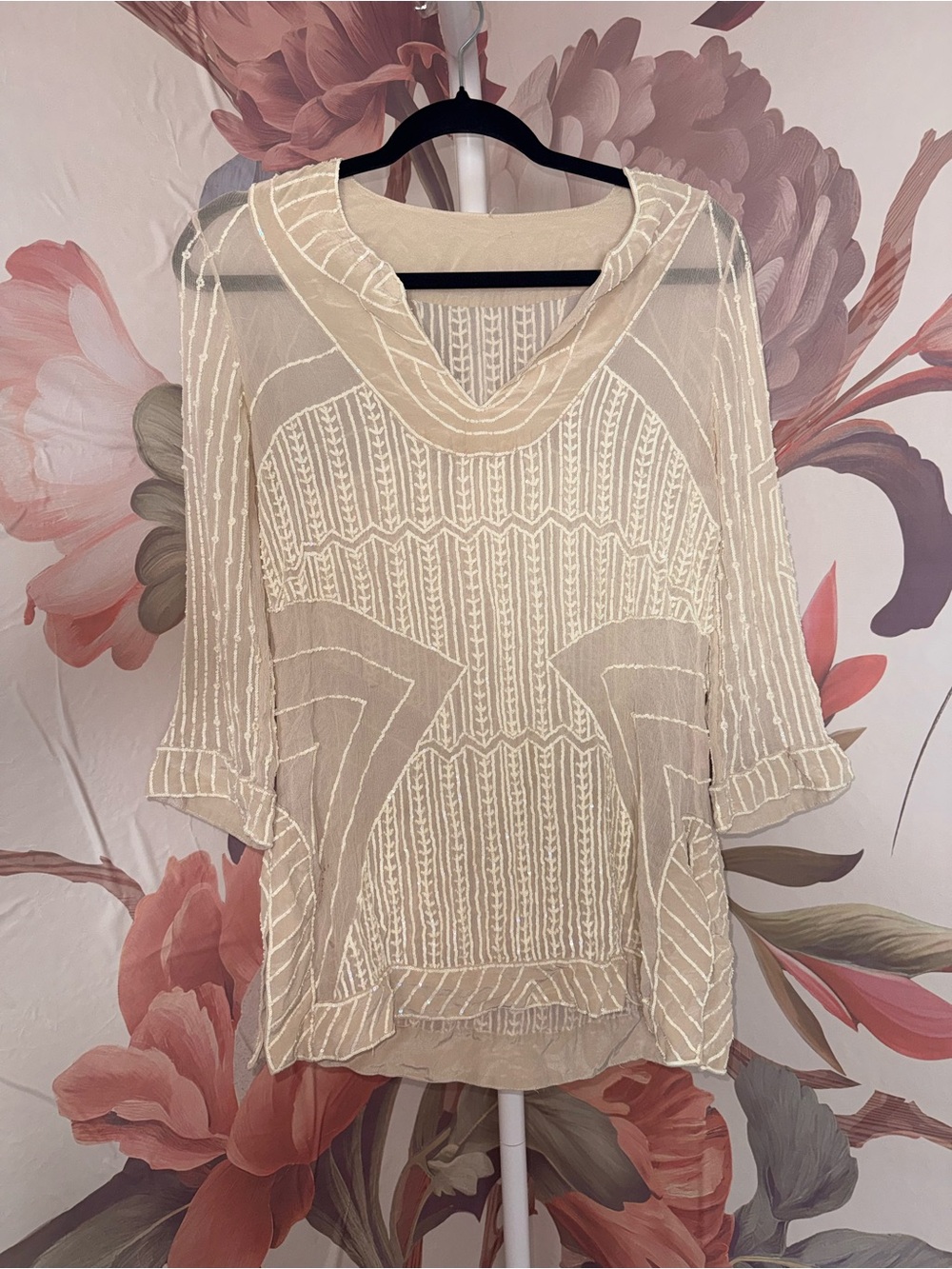 100% Silk Calypso St. Barth Tunic with Embroidered Sequins Details - Medium